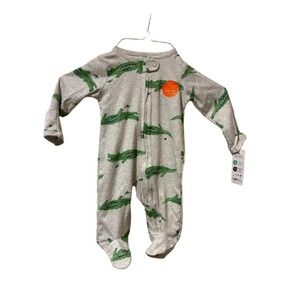 Carter's Just‎ One You Baby Boy Alligator 2-Way Zip Footed Sleeper Gray 3M NWT